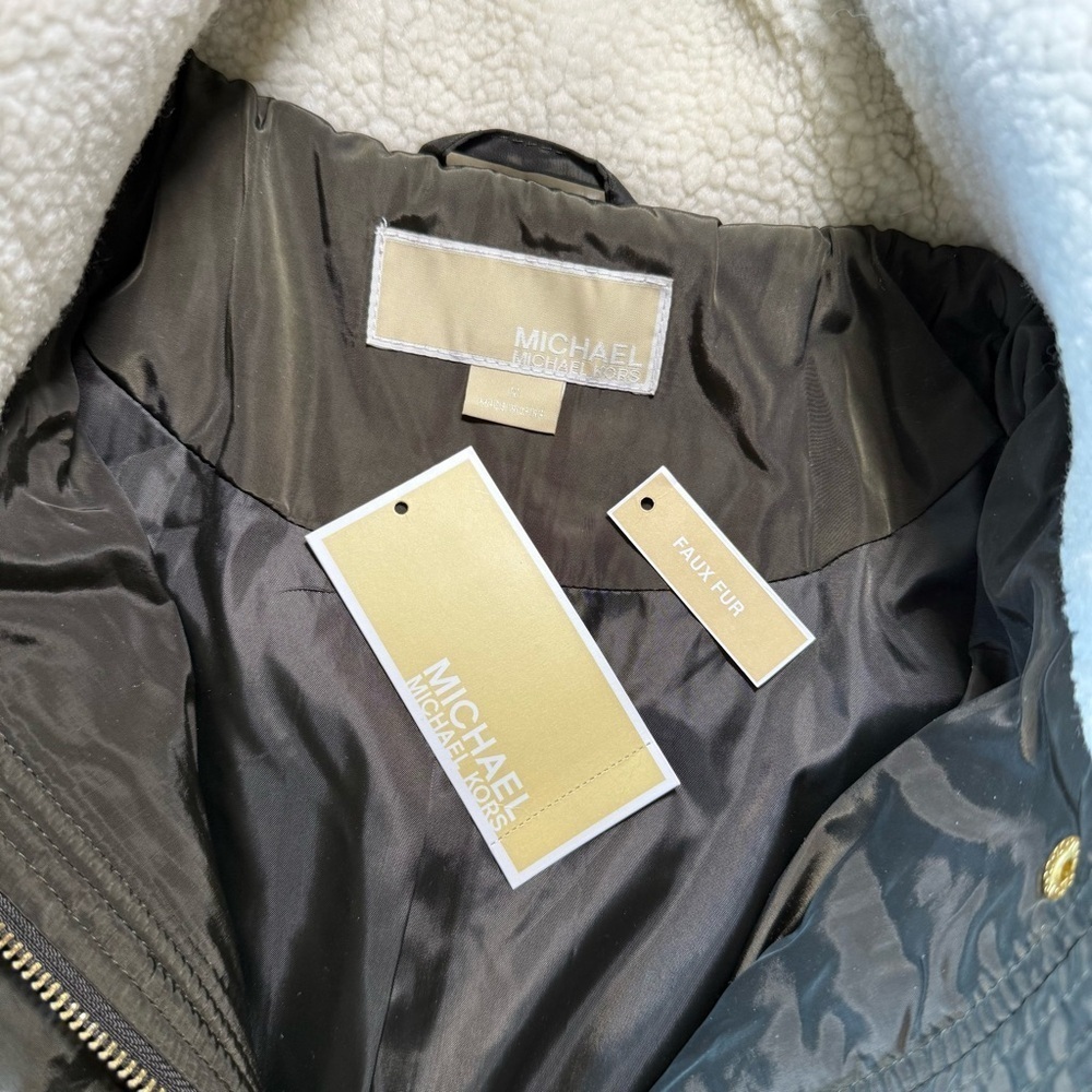 NWT Michael Kors Women’s Quilted Anorak Coat Dark Green Moss Gold Hardware M - Picture 10 of 14